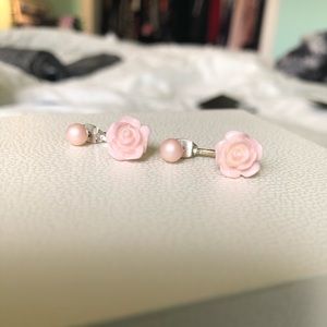 Pink rose earrings